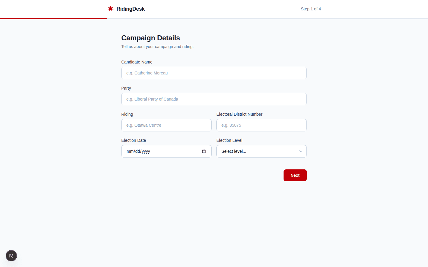 RidingDesk onboarding flow showing riding selection and team setup